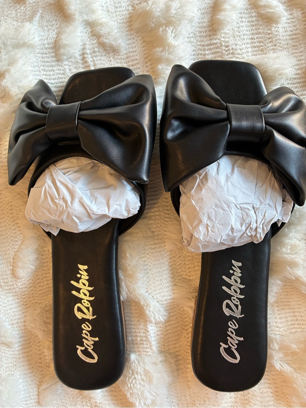 Cape Robbin Black Bow Slide Sandals